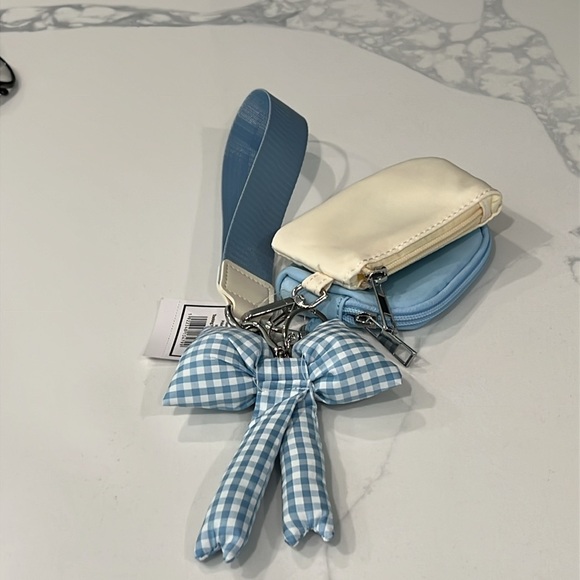 🎀Cute Blue Bow Double Wristlet Coin purse Keychain - Picture 16 of 16